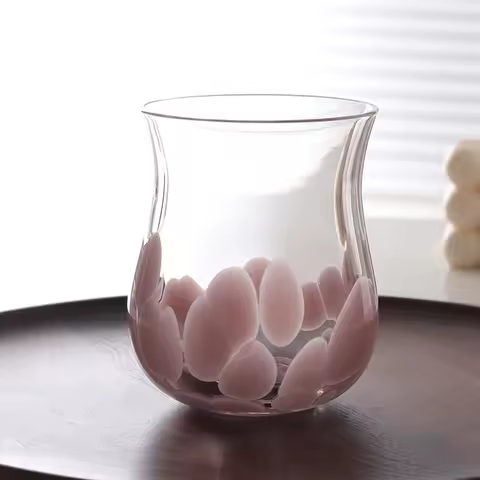 Artistic Purple Pebble Glass Coffee Cup Creative Reverse Drink for Juice, Milk Coffee Beer Cup,Whisk