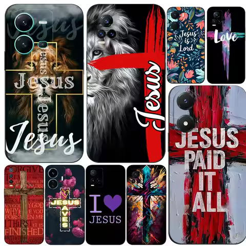 Black Tpu Case For Vivo Y52 Y70 Y70s Y70T Y71 Y71A Y72 Y73S Y75 Y76 Y75 Y81 5G 2020 Jesus Cross Art