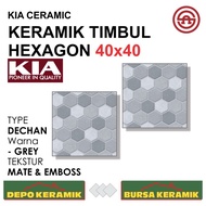 Keramik Motif Hexagon 40x40 DENCHAN GREY -KIA- Matt&amp;Emboss