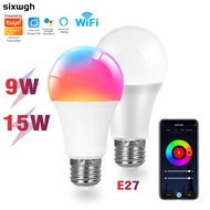 Tuya WiFi Smart Light Bulb B26 E27 LED A60 Light RGB Lamp Work with Alexa/Google Home RGB+White Dimm