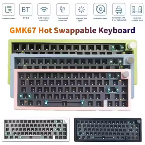GMK67 Customized Hot Swappable Mechanical Keyboard Gasket Bluetooth 2.4G RGB Backlit Gasket Structur
