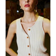 knitCircle-BEST REGARDS Top (4 Colors) Office collection Knitted Sleeveless Shirt Front Slit With Bu