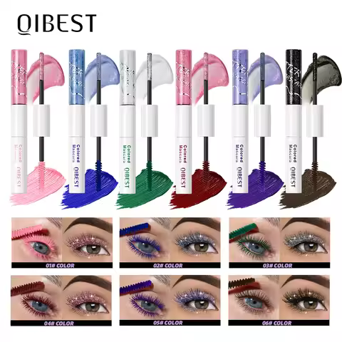 QIBEST Double Ended Diamond Glitter Mascara Lasting Colored Mascara Eyelashes Pink Blue Green Red Vo
