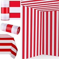 78.7 in x 100 Ft Red and White Striped Tablecloth Roll Plastic Red White Stripes Table Cover Roll fo