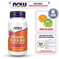 Viên uống Now Vitamin D3 K2 1000 IU 45 mcg của Mỹ hỗ trợ cho xương chắc khỏe 120 viên | NTDT2