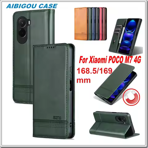 POCO M7 4G 168.5mm Luxury Flip Leather Case Retro Skin Book Wallet Magnet Closed Full Cover For Xiao