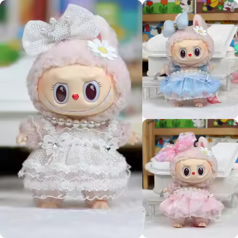 For 17cm Labubu Mokoko White Crown Yarn Skirt Elegant style Outfit Labubu Accessories Labubu Clothes