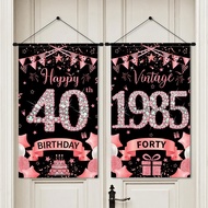 50*30CM Black Pink Vintage Happy 40th Birthday Hanging Flag Pink Confetti Design Polyester Flag Bann