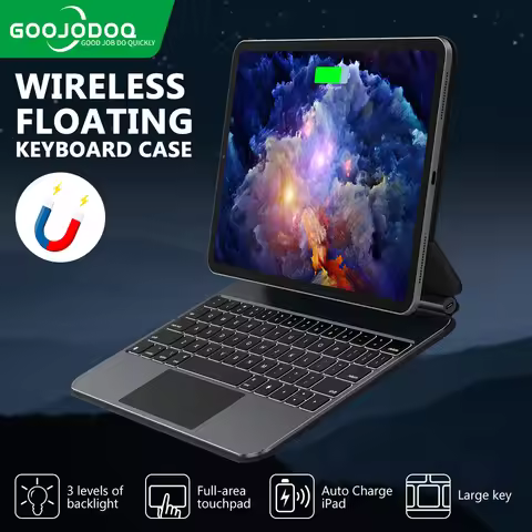 GOOJODOQ Magic Keyboard Case for iPad Pro 11 M4 iPad Air 4/5/6 Smart Pogo Pin PD18W Pass Through Cha
