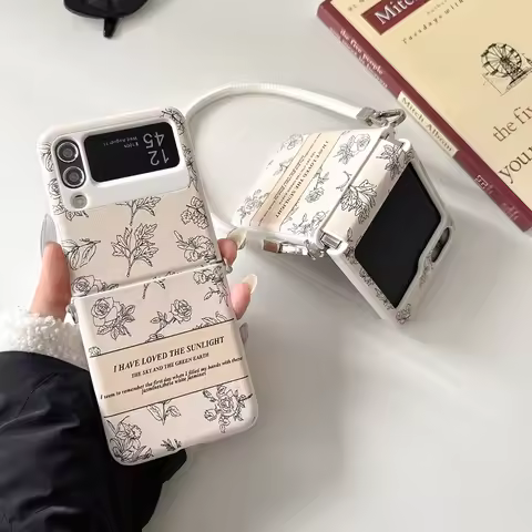 For Samsung Galaxy Z Flip 5 Rose Flower Case Folding Phone Case Crossbody Rope Phone Cover For Samsu