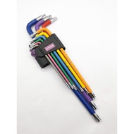 Extra Long 9Pcs CRV Torx Hex Allen Key Set L Wrench Set Color Coded Torx Star Hex Key Set