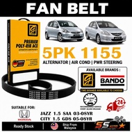 Fan Belt Honda City 1.5 SEL IDSi Jazz Saa Air Cond Alternator Power Steering Tension Belt 5PK1155 Ta