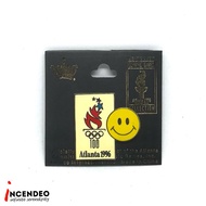 Aminco Official Atlanta 100th Olympic Smiley 1996 Silver Button Pin Badge