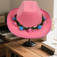 Western Cowgirl Hat for Kids Girl Boy Rolled up Artificial Flowers Vine Decoration Fedora Wide Brim 
