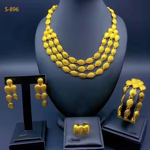 Water Drop Bead Bridal Jewelry Set Women's 24K Gold AU999 - Dainty beads, 4-piece set, bridal gentle