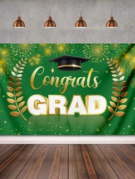 2024畢業派對裝飾,綠色畢業背景布,綠色和金色祝賀畢業橫幅-2024年畢業裝飾畢業典禮背景布