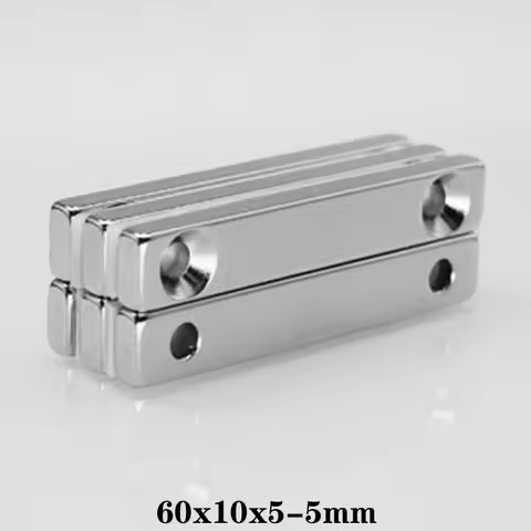 60x10x5-5mm Strong Sheet Neodymium Magnet 2 Holes 5mm Block Rectangular Magnets 50x10x5-5 60*10*5-5 