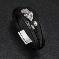 New Men Alloy Bracelet Braided Bracelet Leather Snake Head Unique Accessories Leather Bracelet Creat