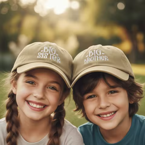 Fashion Washed Cotton Big Brother Big Sister Caps Vintage Breathable Siblings Baseball Hats Adjustab