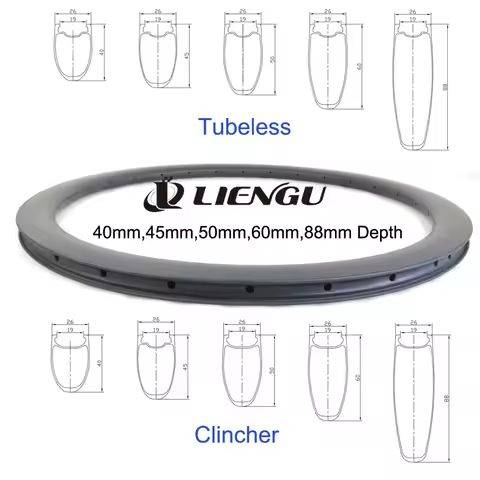 LIENGU 700C Road Bike Disc Brake Carbon Rim 40mm 45mm 50mm 60mm 88mm Depth Clincher Tubeless 26mm Wi