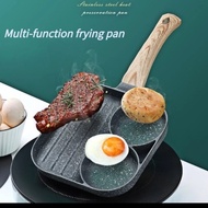 Fry Pan Marble Induksi Gagang Kayu 3 Lubang Sekat 2 Bulat 1 Kotak Wajan Teflon Panggangan Penggoreng