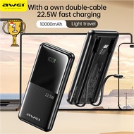 AWEI P76K Power Bank Slim 20W + 22.5W PD+QC Fast Charging with Digital Display Built In Type C Cable