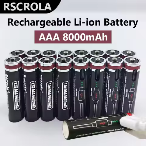 New 1.5V AAA LR03 R03 Rechargeable Li-ion Battery 8000mAh Type-C Fast Charge for Toys, Flashlights, 