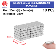 10pcs- 20mm x 6mm x 3mm - Neodymium Rectangular Magnet / Block Magnet