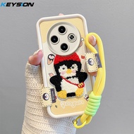 KEYSION Cartoon Cute Plush Embroidery Case for TECNO Spark 30C with Lanyard PU Leather Shockproof Ph