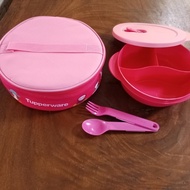 Tempat Makan Bulat Sekat dengan Tas Crystalbowl Tupperware Pink 