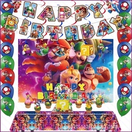 Mario Theme kids birthday party decorations banner cake topper balloon backdrop banner tablecloth set supplies