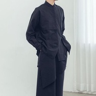 鏡反射 不對稱立領襯衫(黑/灰/米白) Organic Cotton & Recycle