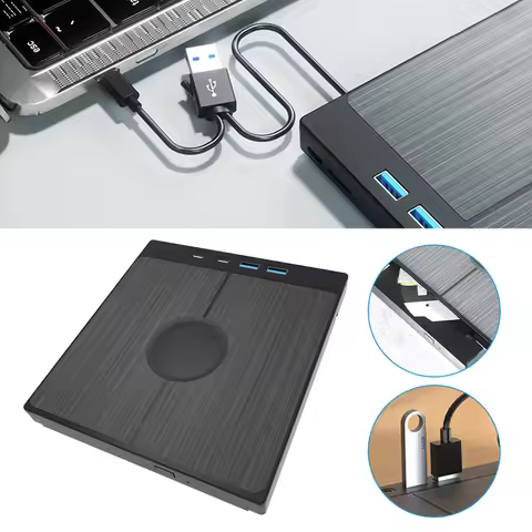 7 in 1 External CD/DVD Drive DVD Player with 2 USB/Type-C Ports USB 3.0 CD Burner CD/DVD Disk Drive 
