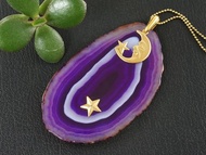 紫瑪瑙片板金黃銅新月星星吊墜項鍊首飾