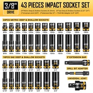 BOEN Pro 3/8" Drive Impact Socket Set, 43-Piece SAE(5/16"-3/4") & Metric(8-19mm) set