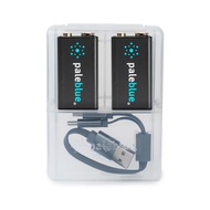 Rechargeable 9V Smart Batteries with USB Charger by Pale Blue, Lithium Ion 9 Volt 500 mAh, Charges U