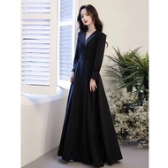Muslimah Dress Black Evening Dress Temperament Long Sleeve V-Neck Slim Mesh Dresses Annual Dinner Ba