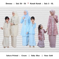 Set Ibu Anak . Kebarung Songket Printed Sakura . Kebarung Moden . Baju Sedondon Raya 2024 . Kebaya L