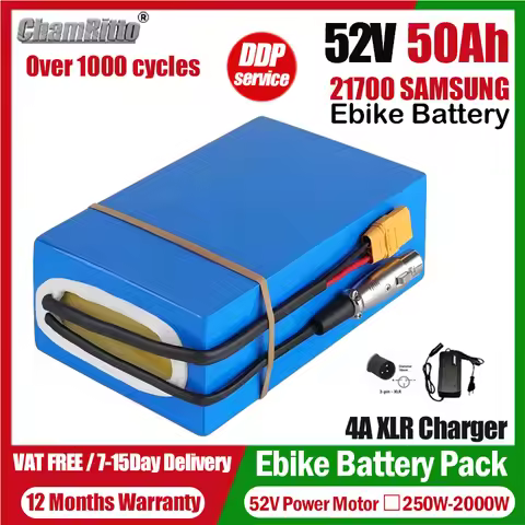 52V 2000W Electric bicycle chamrider battery 52V 20ah 25ah 30ah 35ah 40ah 50ah Electric vehicle 1500