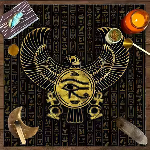 Egyptian Eye of Horus Tarot Tablecloth Gold Hieroglyph & Winged Falcon Divination Altar Cloth Ideal 