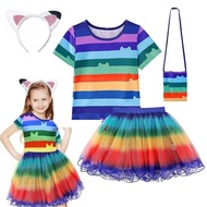 Children Dollhouse Cartoon Rain T-Shirt+Skirt+Bag Sets Kids Halloween Gay Cats Costume Birthday Part