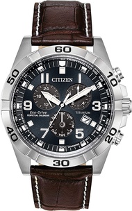 Citizen Eco-Drive Brycen Chronograph Mens Watch Super Titanium with Leather strap Weekender Brown (Model: BL5551-06L)