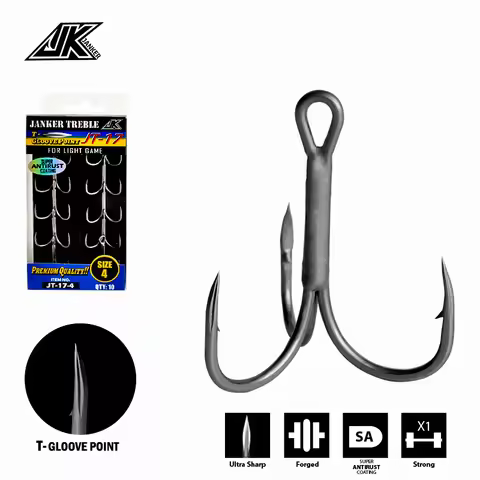 JK JT-17 Hooks Fishing Tee Gray Color Treble Hook T-Groove 1X Jig Triple Fishing Hook Super Antirust