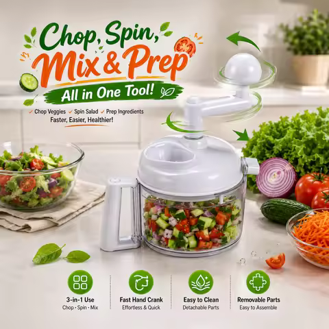 Multifunction Manual Food Chopper Hand Crank Vegetable Dicer Salad Spinner Meat Grinder Blender Egg 