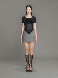 Áo Corset xuyên thấu phối da ánh kim | LUCID TOP - CLÉLIE