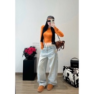 QCL1 fur-lined letter-trimmed jeans (8787)