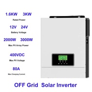 1.6KW 3KW Solar Hybrid Inverter DC 12V 24V To AC 230V Off Grid Hybrid Solar Inverter Built-in 80A MP