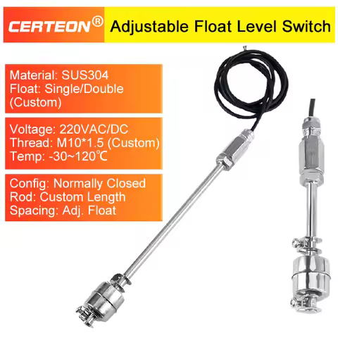 304 Stainless Steel Adjustable Float Switch Water Level Sensor Liquid Controller for Tank & Water To