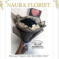 Buket bunga premium/mawar hitam/mawar putih/bucket bunga asli/mawar 02