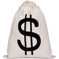Boao 19.7 x 15.8 Inch Money Bag Dollar Sign Bag Money Drawstring Canvas Bag with Dollar Symbol for T